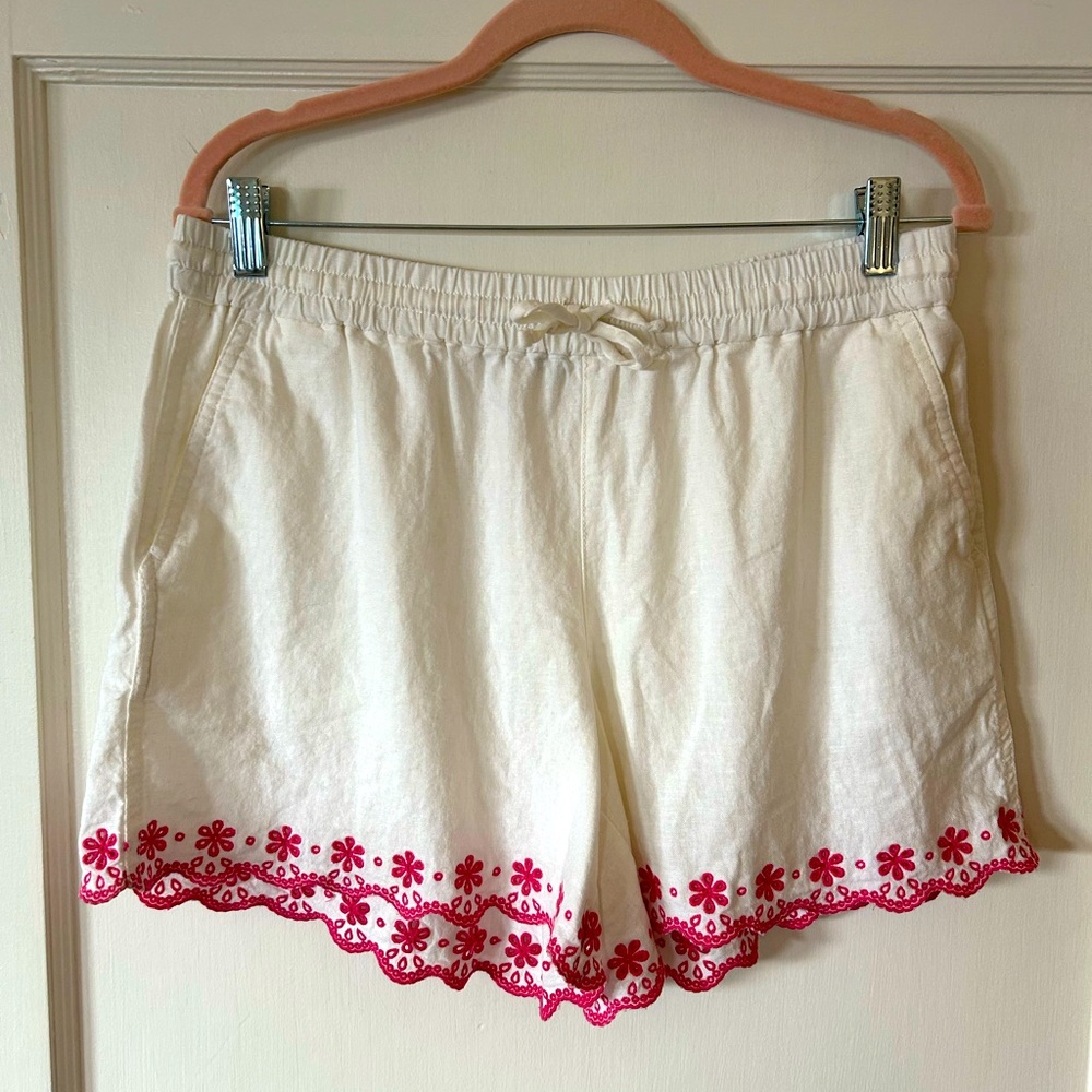J. Crew Linen Blend Embroidered Floral Elastic Waist Shorts